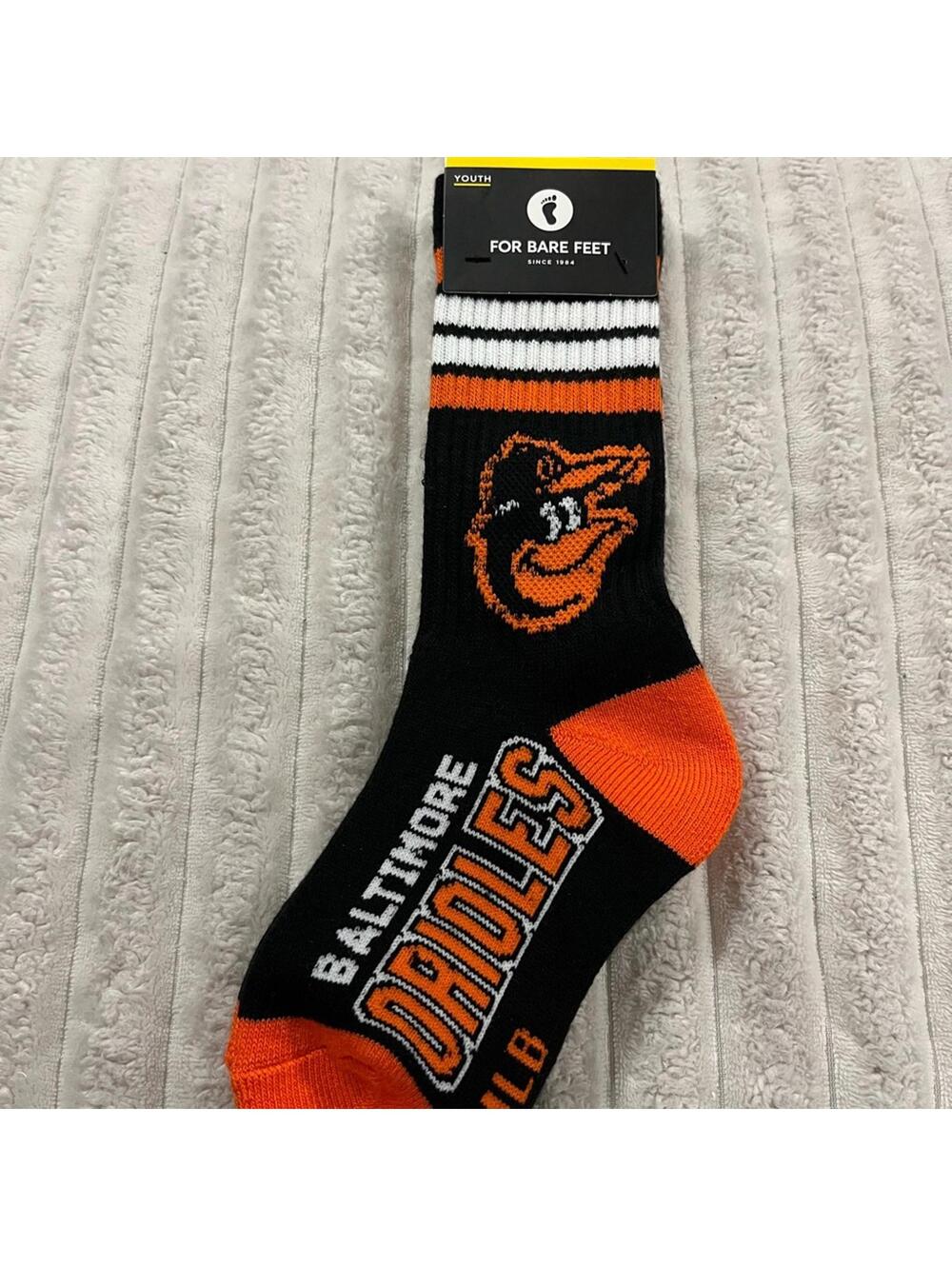 For Bare Feet Baltimore Orioles Black and Orange Socks Youth Size 1-6